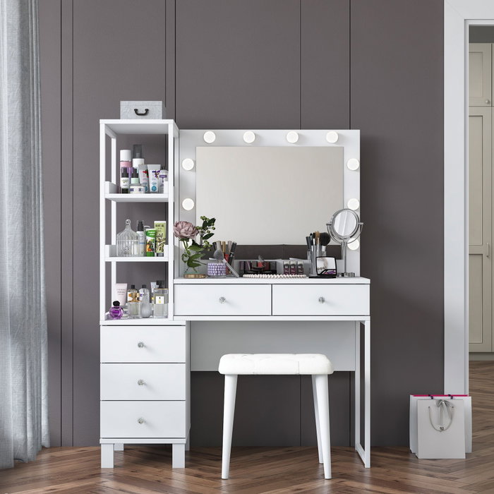 Hanah Home Mesa de Maquillaje BJ155 - 3852 con Iluminación y Puff